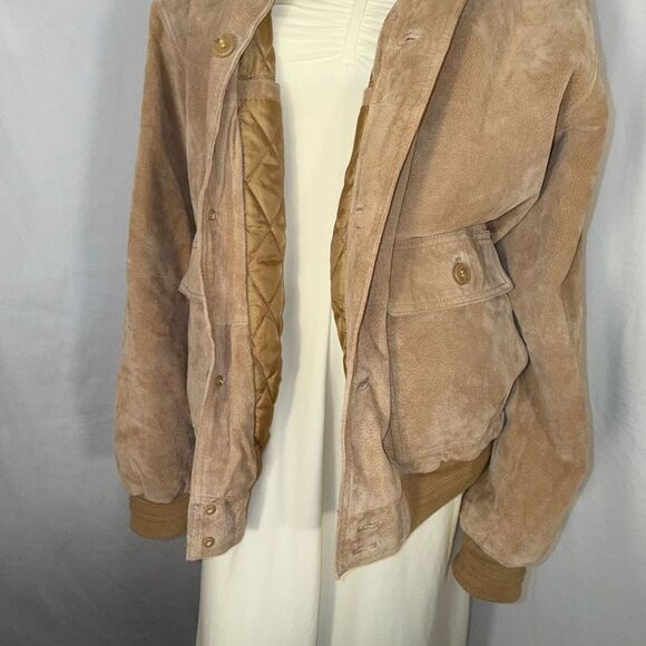 Vintage 1990s NorthCrest Genuine Leather Suede Bomber Jacket (Men’s XL, Tan Sand - Picture 9 of 12